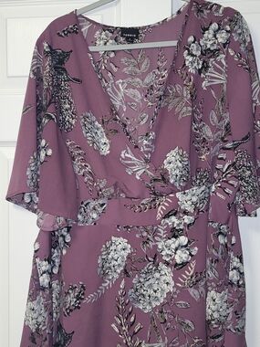 torrid Dusty Mauve Floral Wrap-Front Blouse